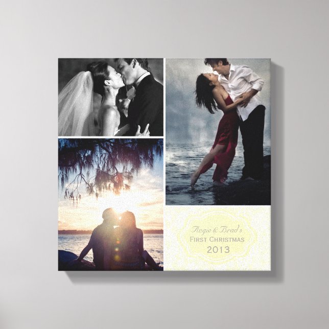 Toile Collage photo personnalisé First Christmas Damask (Recto)