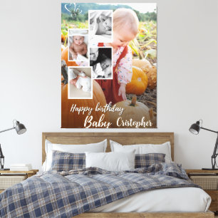 Toile Collage photo personnalisé Nom de l'anniversaire d