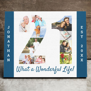 Toile Collage photo set in Number 21 Blue White Custom