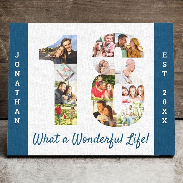 Toile Collage photo set in Numéro 18 Blue White Custom (Créateur téléchargé)