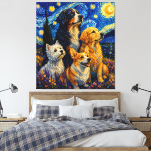 Toile Collection d'art fantastique de chiens sous la nui