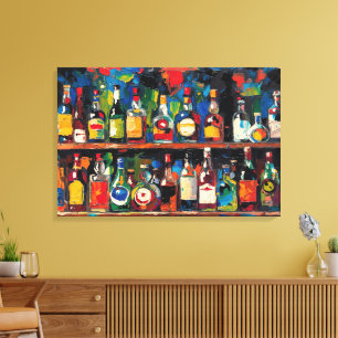 Toile "Collection de bouteilles de la étagère de bar" (S