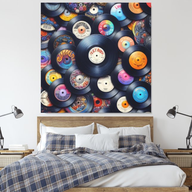 Toile Collection Vinyl Record Pattern 80s Retro Spectrum (Insitu(Chambre))