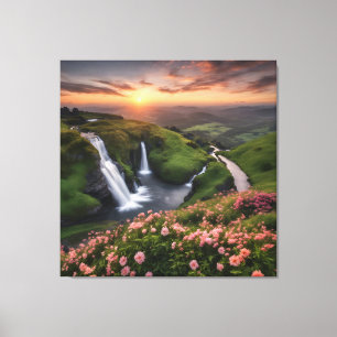 Toile Collines à rouleaux de fleurs dans les cascades du