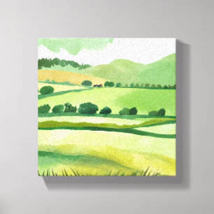 Toile Collines verdoyantes Aquarelle de la nature