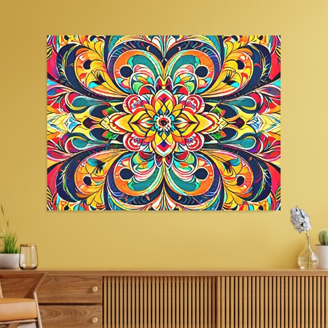 Toile Color Symphony Mandala – Bold Psychedelic Floral (Insitu(Salon))
