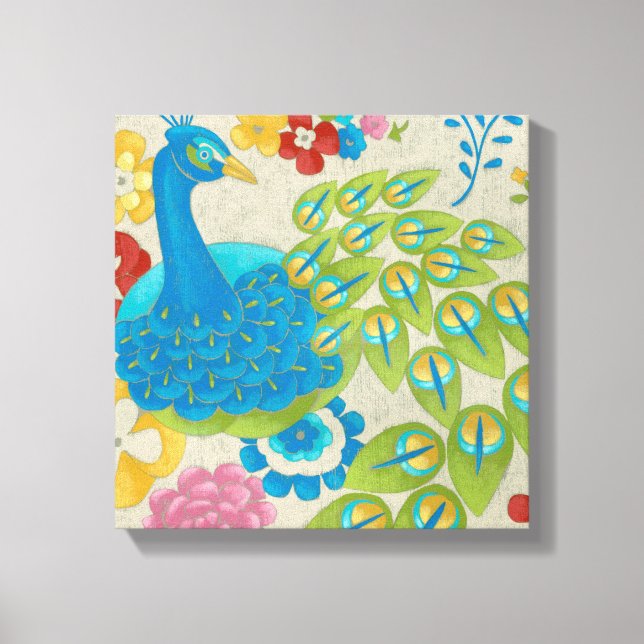 Toile Colorful Peacock et Fleurs (Recto)