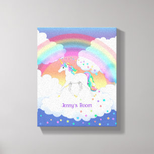 Toile Colorful Rainbow Unicorn and Stars