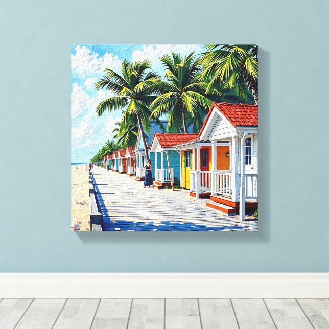 Toile Colorful Tropical Vibrant Beach Huts (Insitu (Plancher de Bois))