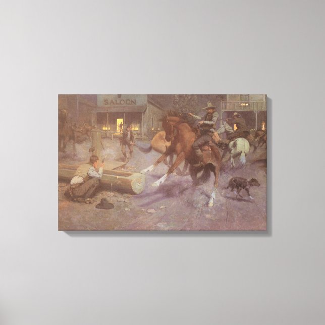 Toile Combat au Roundup Saloon par Bill Gollings (Recto)