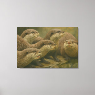 Toile Compagnie curieuse - Famille Otter sur les rochers