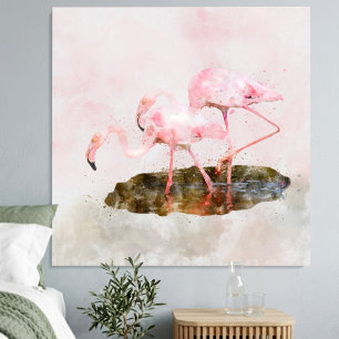 Toile Compagnie de Flamants Roses dans l'Art à l'Aquarel