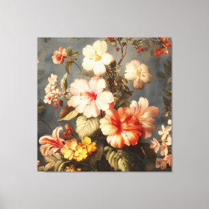 Toile Composition florale vintage vibrante