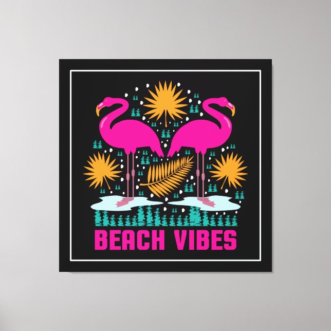 Toile Conception de flamants roses de vibes de plage (Recto)