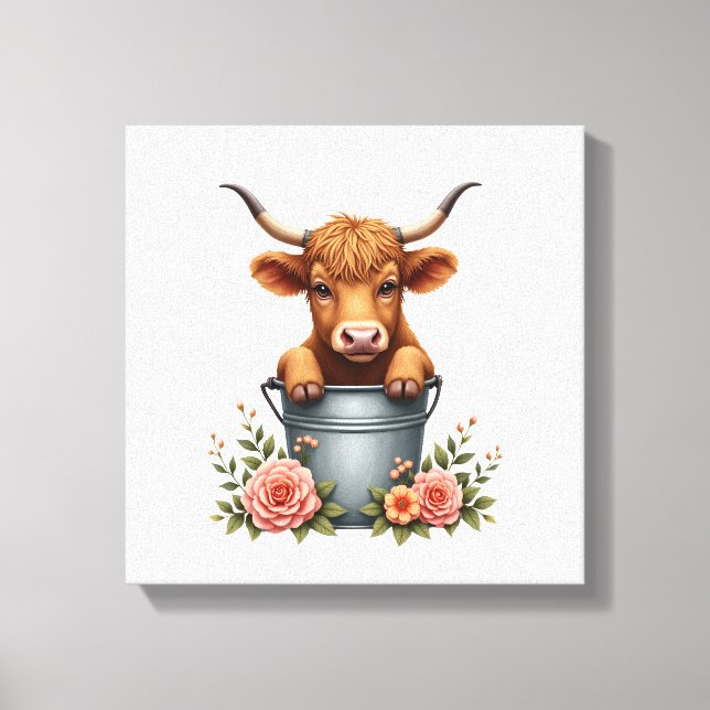 Toile Conception de marché de fleurs de vache Highland v (Recto)