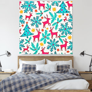 Toile Conception de motif d'arbre de Noël sarcelle et re