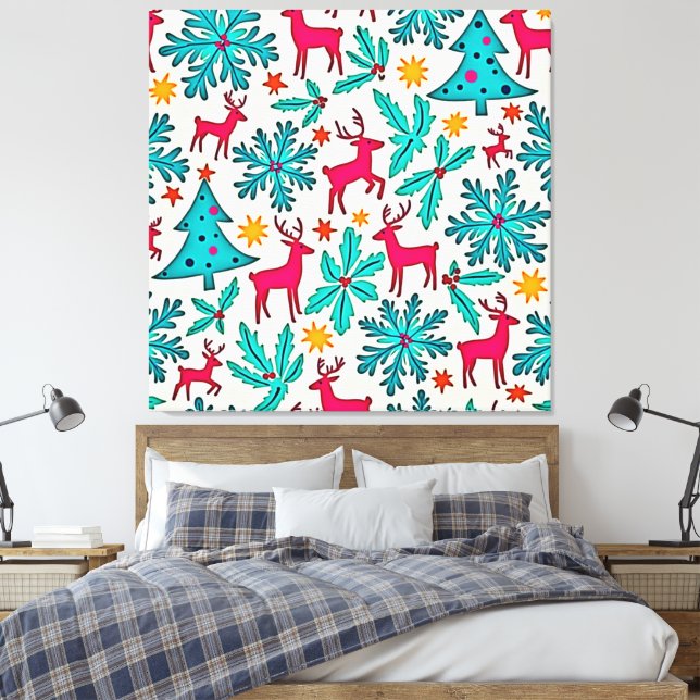 Toile Conception de motif d'arbre de Noël sarcelle et re (Insitu(Chambre))