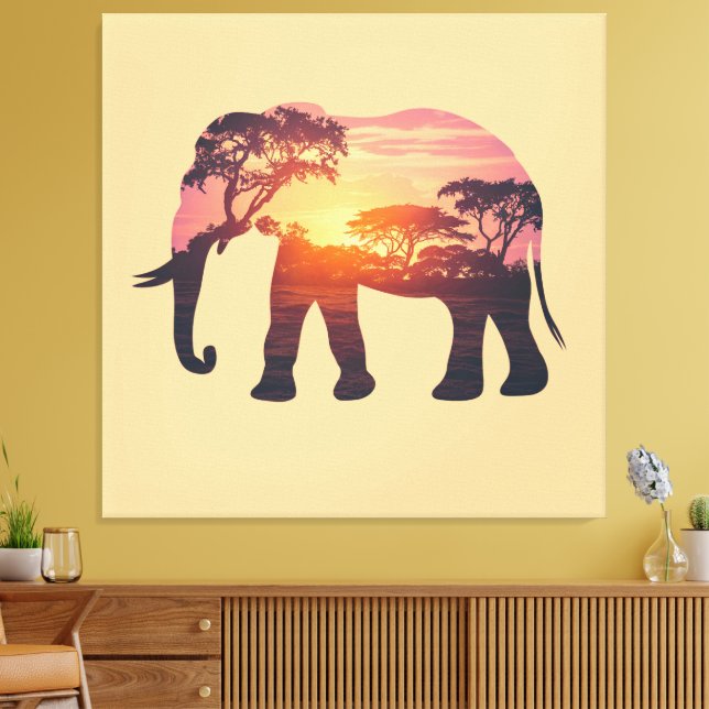 Toile Conception de silhouette d'éléphant à double expos (Insitu(Salon))