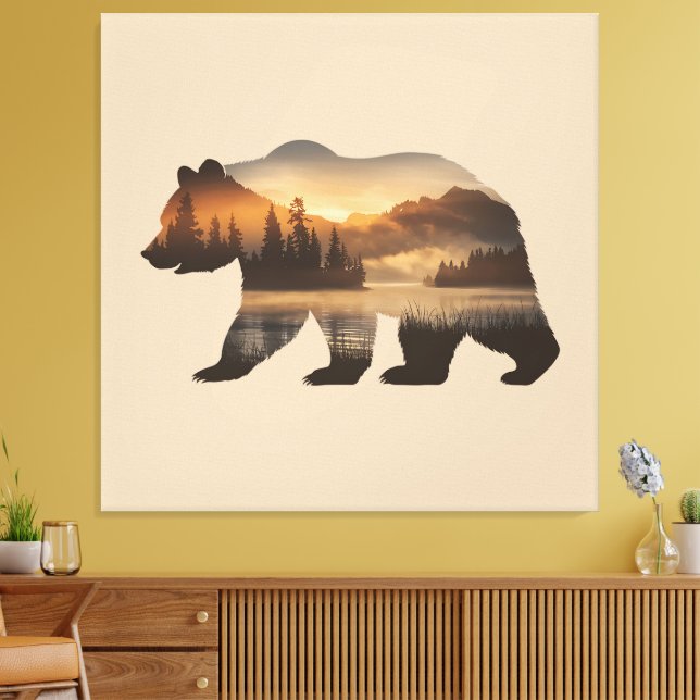 Toile Conception de silhouette d'ours avec vue sur couch (Insitu(Salon))