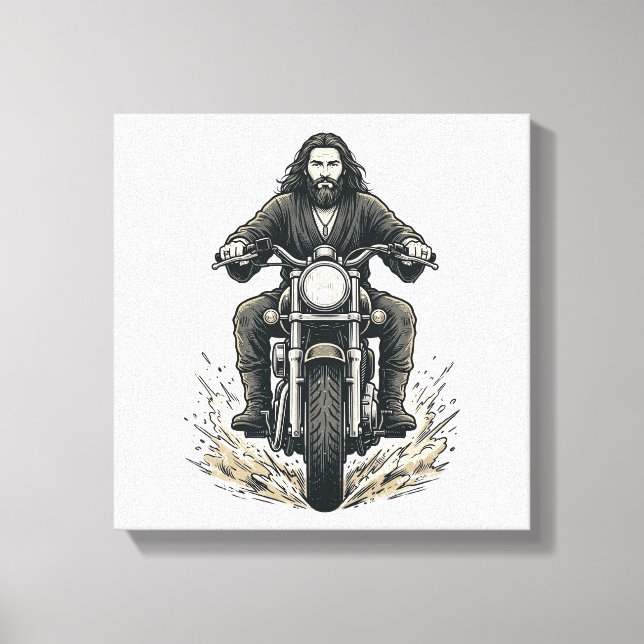 Toile Conception de vecteur de cavalier de moto de gravu (Recto)