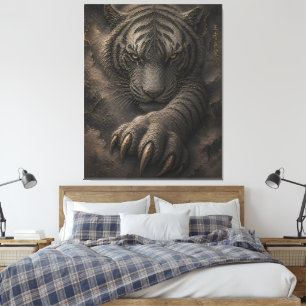 Toile Conception d'énergie dorée de tigre blanc puissant