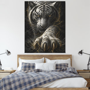 Toile Conception d'énergie dorée de tigre blanc puissant
