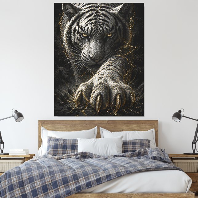 Toile Conception d'énergie dorée de tigre blanc puissant (Insitu(Chambre))