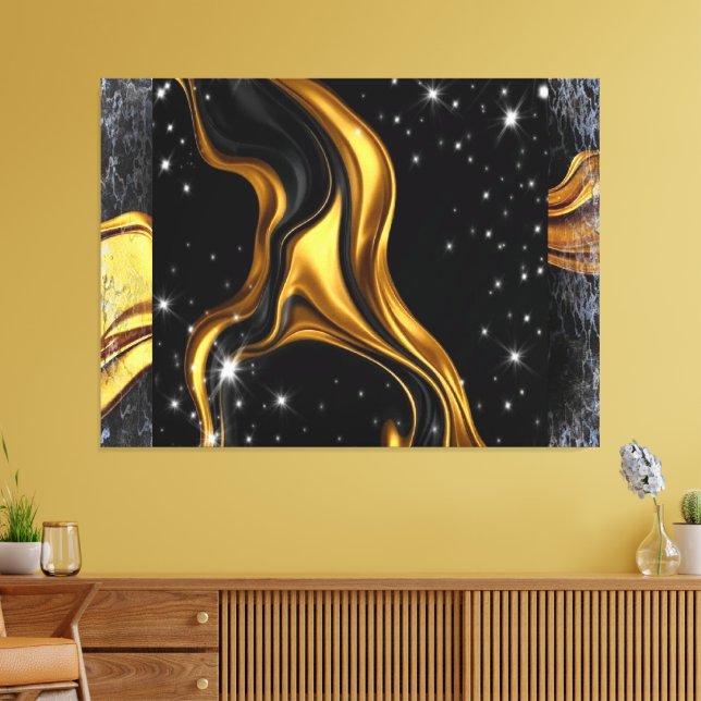 Toile Conception monochrome noir Or liquide Tourbillon O (Insitu(Salon))