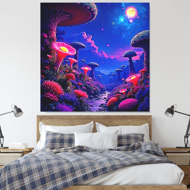 Toile Conception nocturne de la forêt de champignons enc (Insitu(Chambre))