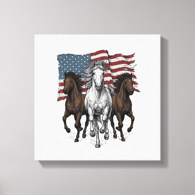 Toile Conception vectorielle de chevaux courant patrioti (Recto)