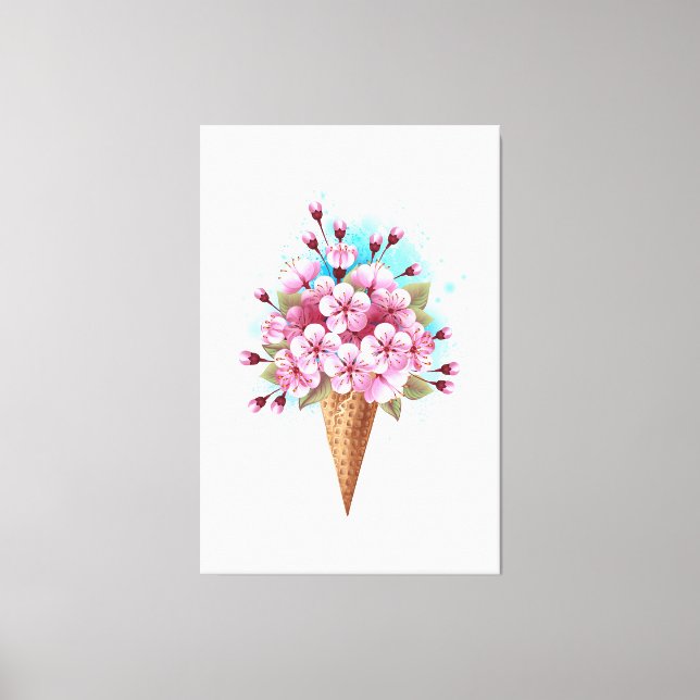 Toile Cône rose Sakura crème glacée gaufre (Recto)