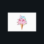 Toile Cône rose Sakura crème glacée gaufre<br><div class="desc">Cône gaufre douce avec fleurs de cerisier japonais rose frais sur arrière - plan blanc avec stries d'aquarelle bleue. Cerise japonaise rose.</div>