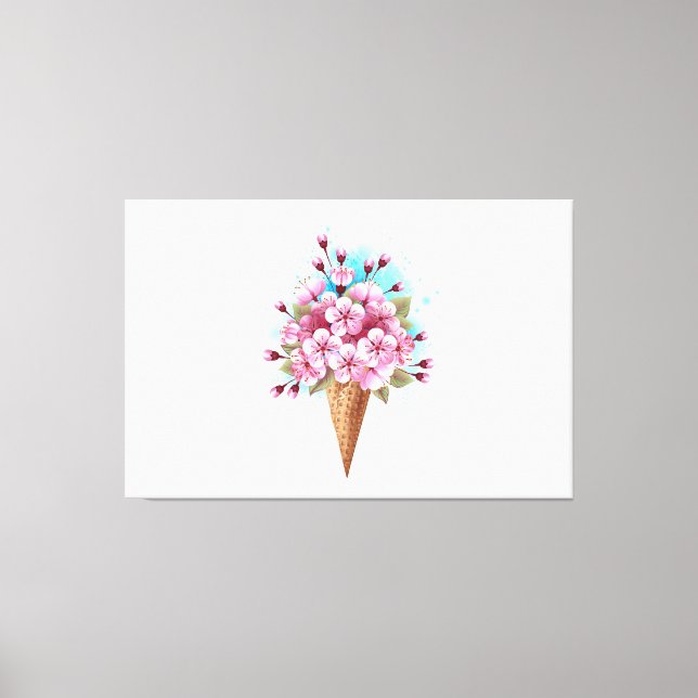Toile Cône rose Sakura crème glacée gaufre (Recto)