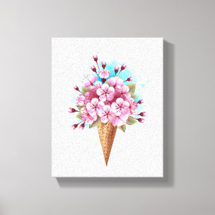 Toile Cône rose Sakura crème glacée gaufre