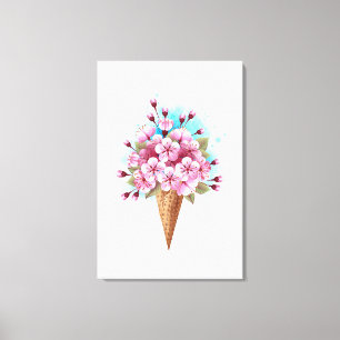 Toile Cône rose Sakura crème glacée gaufre