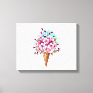 Toile Cône rose Sakura crème glacée gaufre