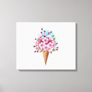 Toile Cône rose Sakura crème glacée gaufre