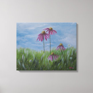 Toile Coneflower Wishes Wrapped Canvas