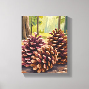 Toile Cônes de pin Forêt d'automne de peinture à l'aqu