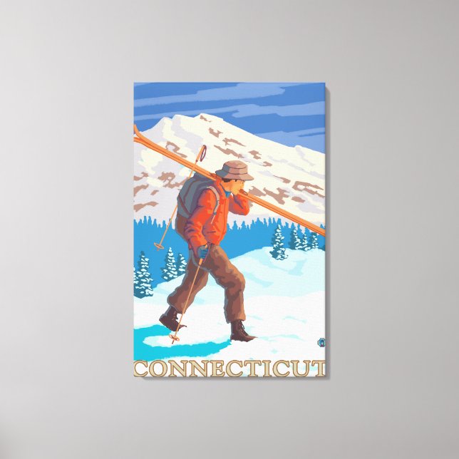 Toile ConnecticutSkier transportant des skis (Recto)