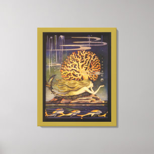 Toile Conte de fée vintage, petite sirène dans le corail