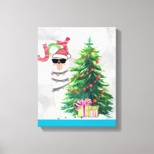 Toile Cool Llama sur Silver Bokeh & Icy Blue Christmas