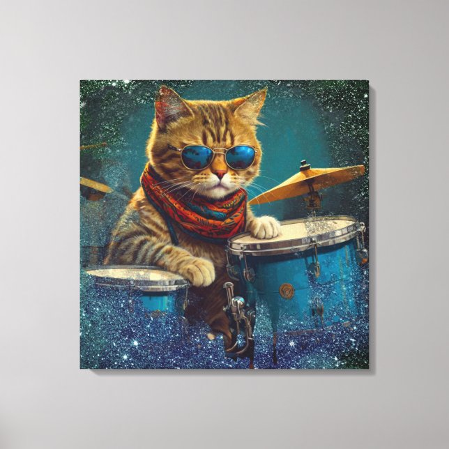 Toile *~* Cool percussionniste TURQUOISE Cat AP91 DRUMME (Recto)