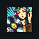Toile Cool Pop Art Comic Style Girl avec Album de Vinyl<br><div class="desc">Pop art style bande dessinée fille avec casque sur l'écoute de la musique et un disque vinyle dans ses mains.</div>