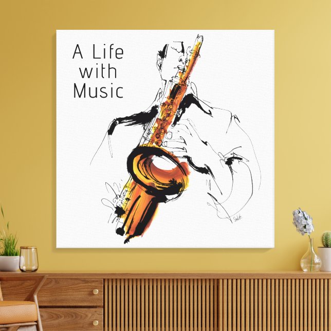 Toile Cool Retro Man Playing Alto Saxophone - Jazz (Insitu(Salon))