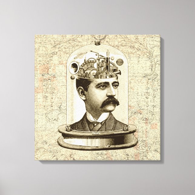 Toile Cool Steampunk Tête art horloge cerveau en jarre (Recto)