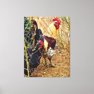 Toile Coq et Poule dans un Fourré