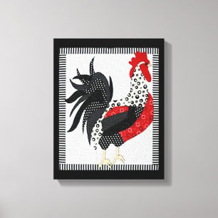 Toile Coq géométrique noir et blanc 11" x 14"