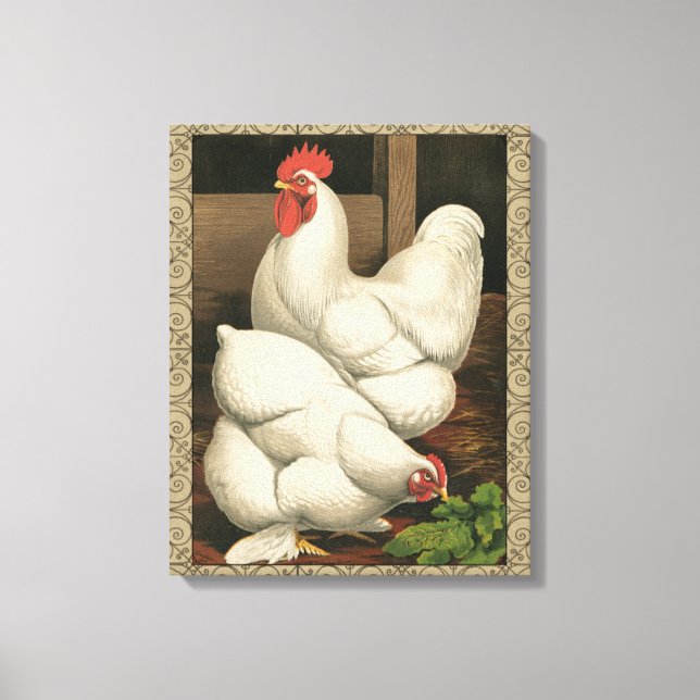 Toile Coq & Hen à l'extérieur Hen House avec frontière b (Recto)