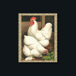 Toile Coq & Hen à l'extérieur Hen House avec frontière b<br><div class="desc">Un imprimé d'art rustique présentant un coq vigoureux et une poule dans une maison de poules. La bordure foncée ecru est motif est constituée d'éléments en spirale. Ce tirage serait un grand ajout à une décoration de maison de campagne rurale.</div>